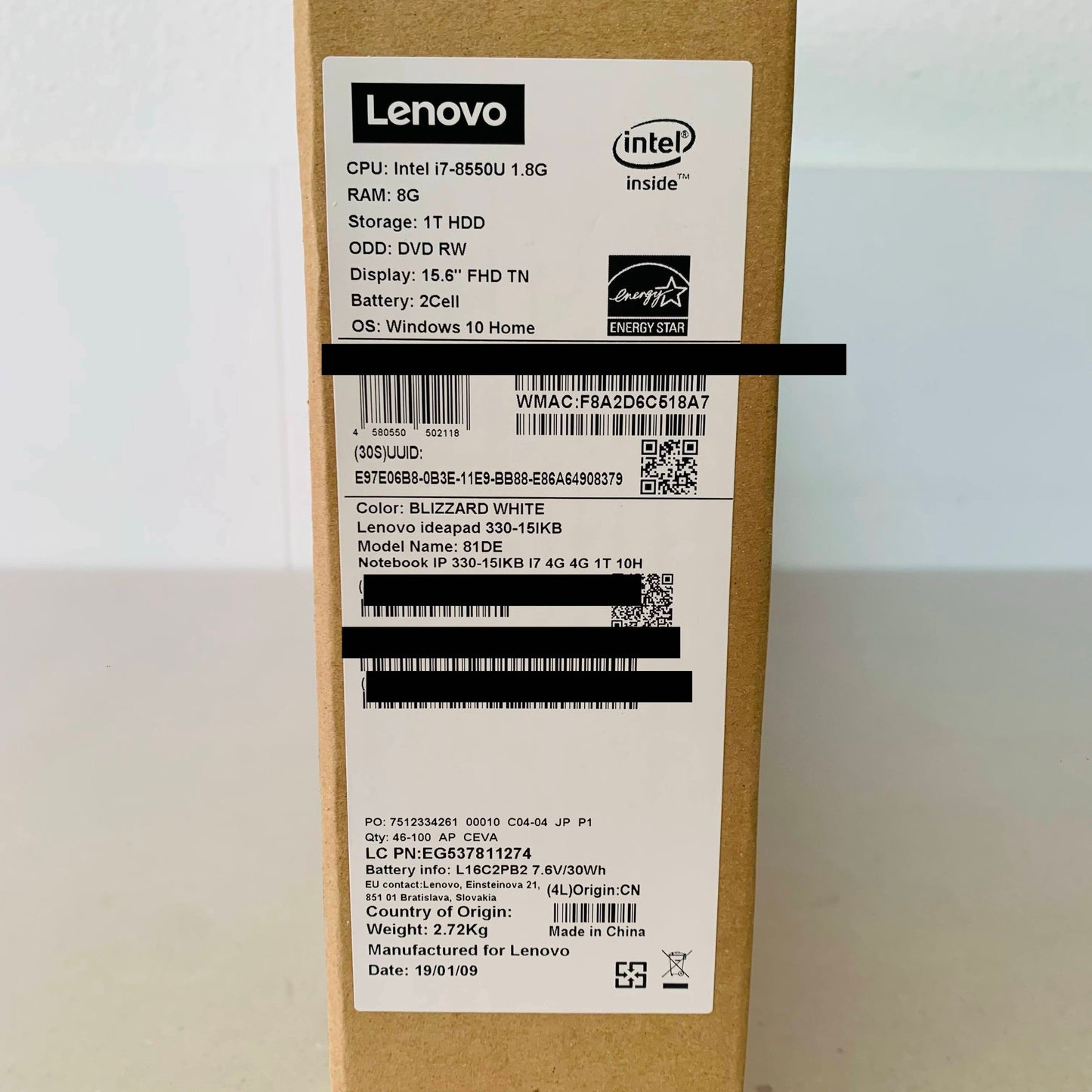 美品 Lenovo  idea pad 330-15IKB i7 8550U 8GB HDD 1TB 【C1774-100】