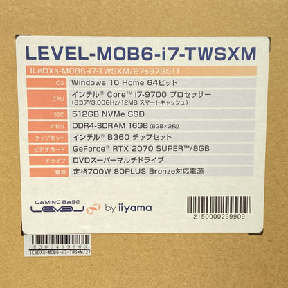 iiyama LEVEL-M0B6-i7-TWSX i7-9700 16GB SSD512GB GeForce RTX 2070 SUPER 8GB【C6956-140】