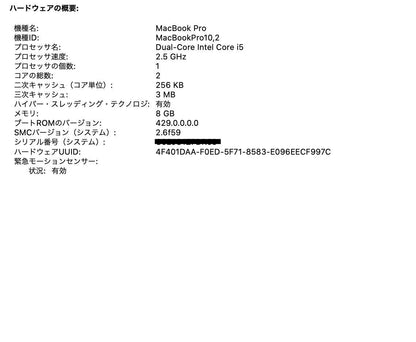 MacBook Pro Retina 13-inch Late 2012 2.5GHz デュアルコア i5 8GB 512GB 【C5693-80】
