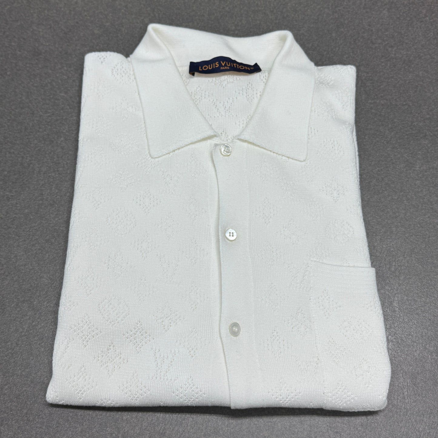 ルイヴィトン ポインテール ショートスリーブ シャツ Monogram Pointelle Short-Sleeved Shirt サイズ:L【C5806】