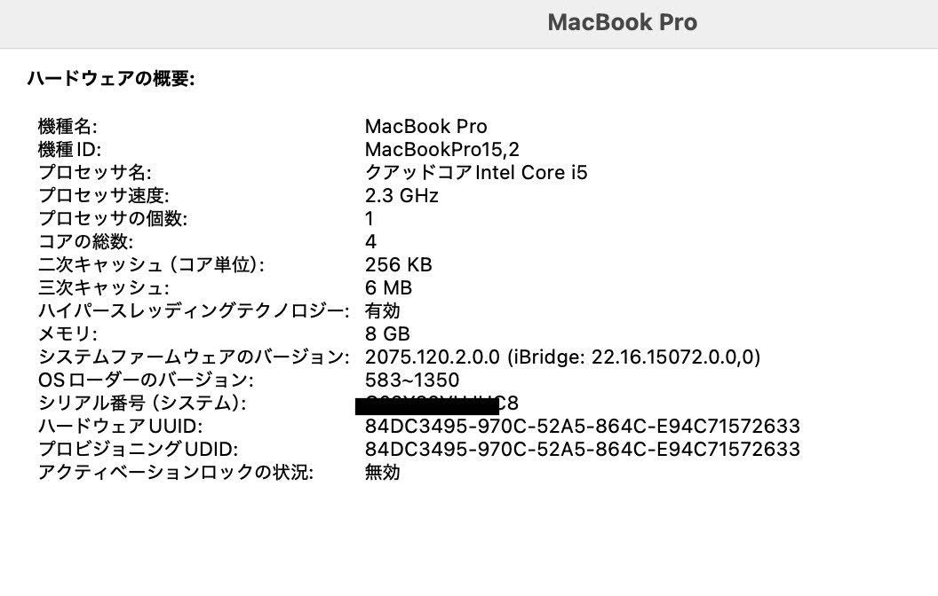 Apple MacBook Pro 2018 13インチ i5 8GB 256GB 【C4099-80】