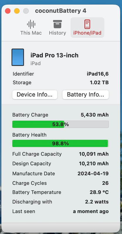 iPad Pro (M4)13インチ Wi-Fi+Cellular 1TB 2024年春モデル MVXX3J/A SIMフリー [シルバー] バッテリー最大容量98%【C6033-80】