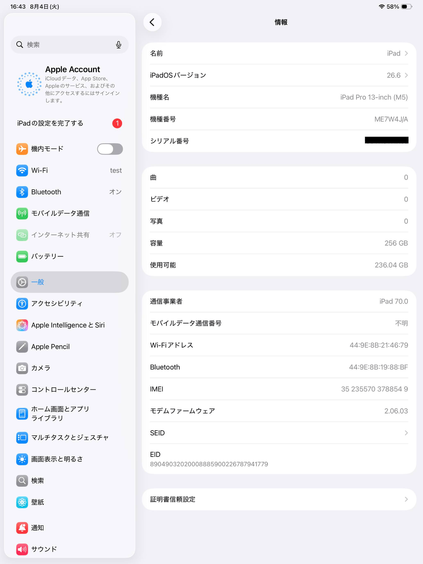 美品 Apple iPad Pro 13インチ M5 Wi-Fi + Cellular 256GB ME7W4J/A スペースグライ スタンダードグラス バッテリー最大容量100%【C8532-80】