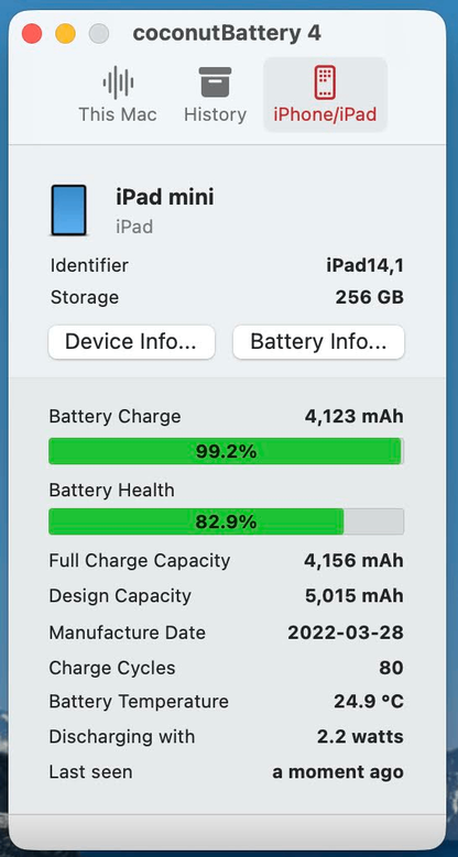 美品 Apple iPad mini 第6世代 256GB スペースグレイ Wi-Fiモデル MK7T3J/A A2567  バッテリー最大容量82% 【C5342-C】