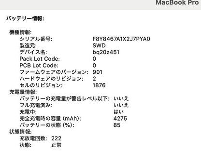 Apple MacBook Pro 2018 13インチ i5 8GB 256GB 【C4099-80】