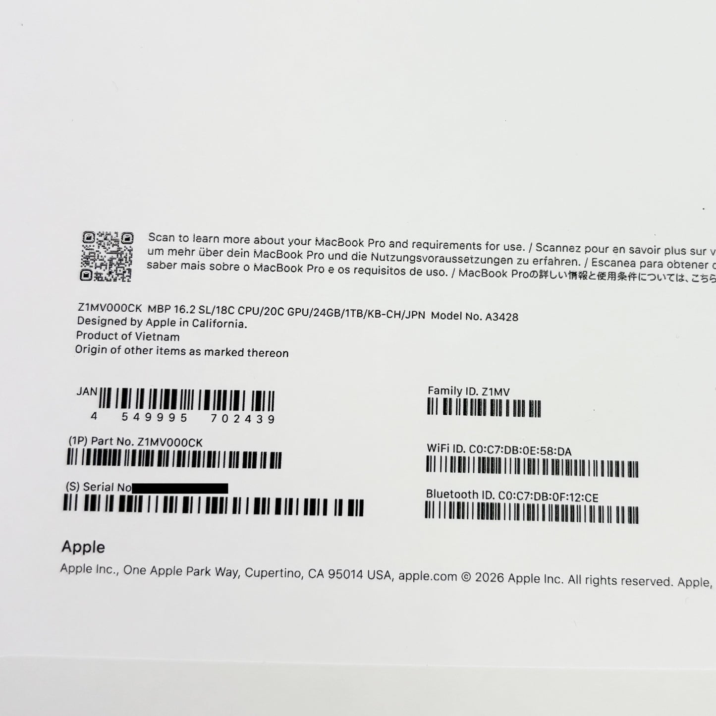新品同様 美品 Apple MacBook Pro 16インチ M5 Pro (18コアCPU / 20コアGPU) 24GB 1TB（KB-CH ※中国語・ピンイン配列） 付属品完備 バッテリー最大容量100%【8951-】