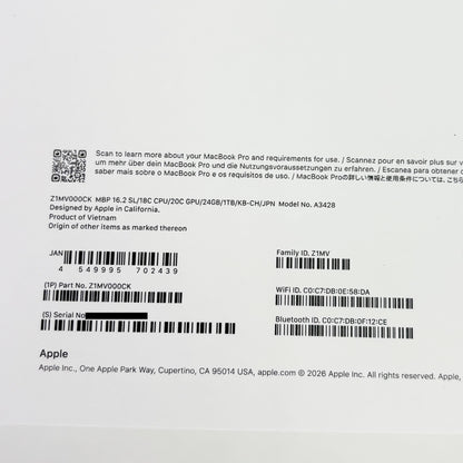 新品同様 美品 Apple MacBook Pro 16インチ M5 Pro (18コアCPU / 20コアGPU) 24GB 1TB（KB-CH ※中国語・ピンイン配列） 付属品完備 バッテリー最大容量100%【8951-】