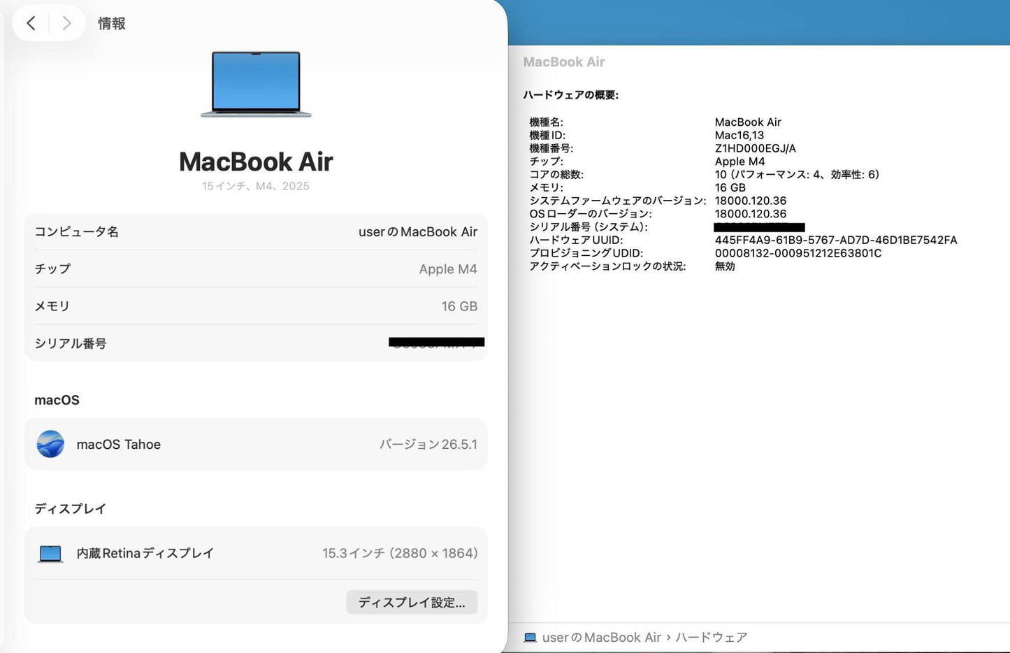 美品 MacBook Air 15インチ M4 CPU10コア GPU10コア 16GB 256GB スカイブルー バッテリー最大容量100%【C8103-80】