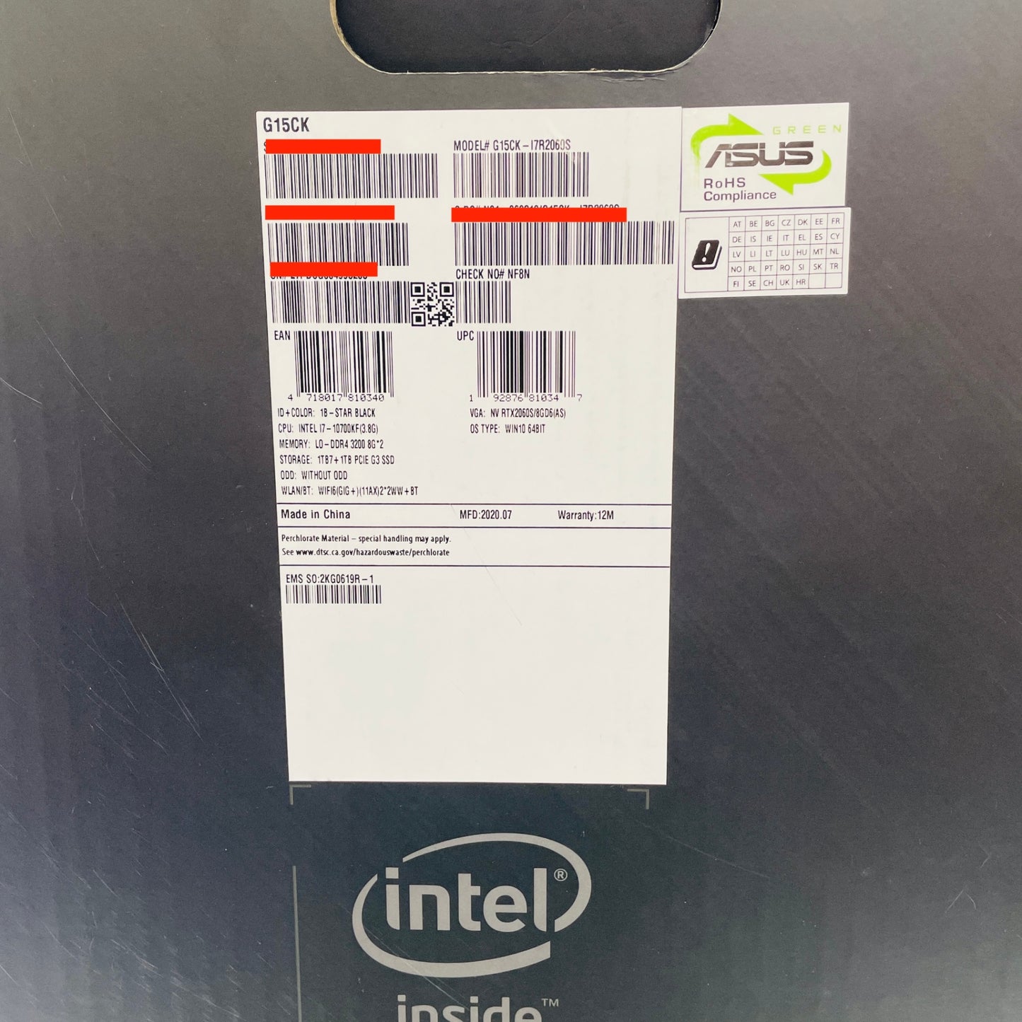 ASUS ROG Strix G15CK Core i7-10700KF 16GB SSD 1TB HDD 1TB RTX 2060 SUPER OS:Win 11 Home 【C3934-160 】