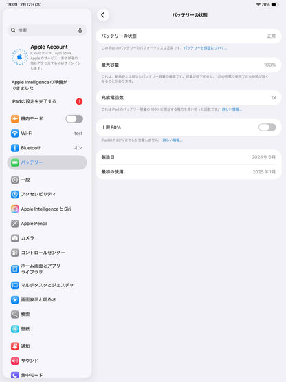 美品 iPad Pro M4 13インチ MVX23J/A 256GB Wi-Fiモデル バッテリー最大容量100％ 充放電回数18回【C6381-80】