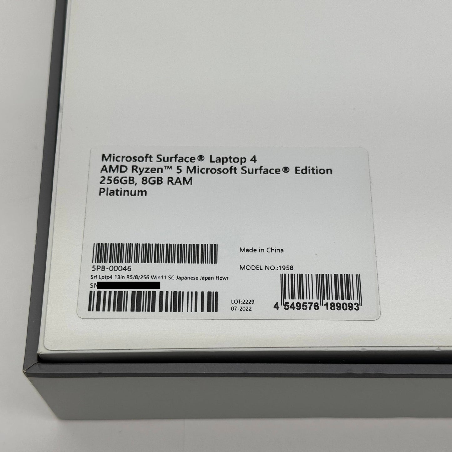 美品 Surface Laptop 4 1958 Ryzen 2.2GHz 8GB SSD 256GB  バッテリー最大容量100%【C7680-80】
