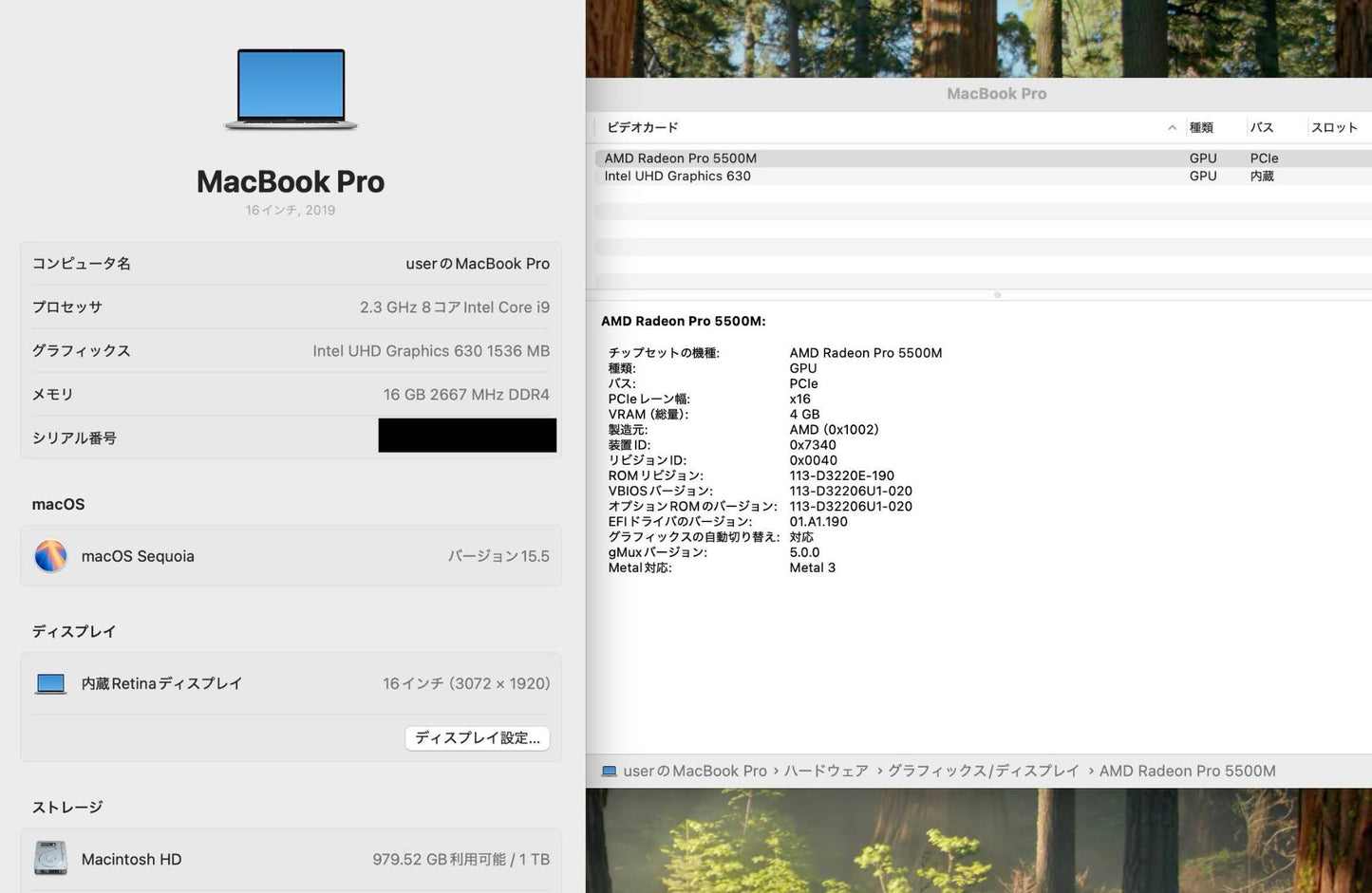 MacBook Pro 16インチ Touch Bar＋Touch ID (Late 2019) Core i9 2.3GHz/16GB/SSD 1TB シルバー MVVM2J/A【C5374-80】