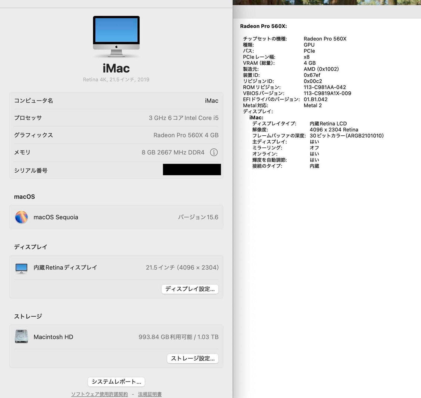 iMac Retina 4K 21.5インチ (Early 2019) Core i5 3.0GHz/8GB/FD 1TB MRT42J/A【C4318-140】