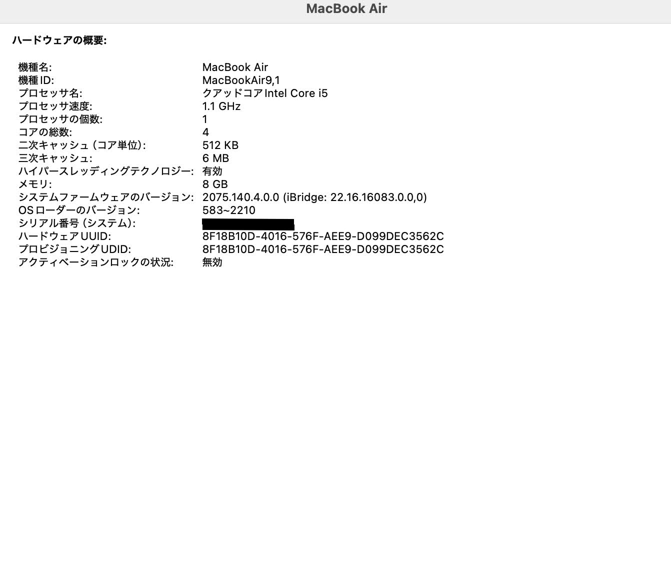 Apple MacBook Air Retina 13インチ 2020 1.1GHZ クアッドコア i5 8GB 256GB 【C4585-80】