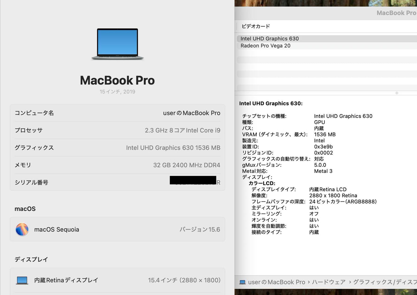 Apple MacBook Pro 2019 15インチ Core i9 32GB 1TB USキーボード【C4395-80】
