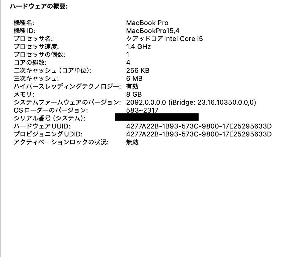 MacBook Pro 13インチ Mid 2019 i5 1.4GHz 8GB SSD 256GB シルバー MUHR2J/A 【C5199-80】