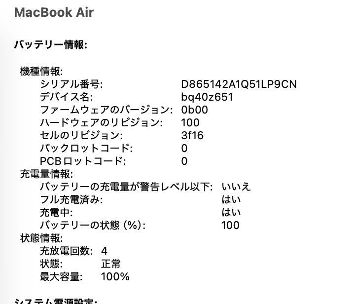 新品同様 美品 Apple Macbook Air 15インチ 2025 M4 メモリ16GB SSD256GB ミッドナイト MW1L3J/A バッテリー最大容量100%【C4841-80】