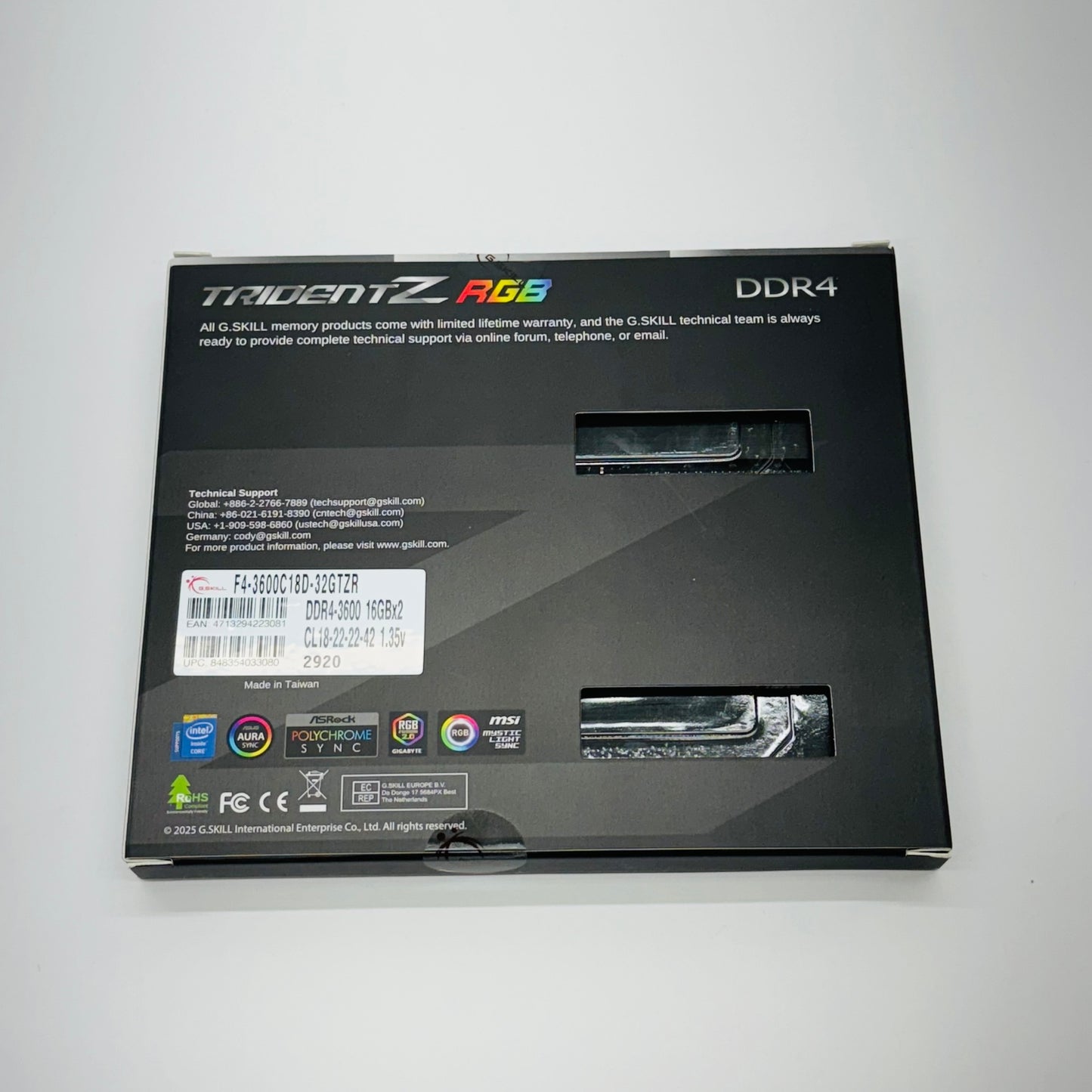 未使用 G.SKILL TRIDENT Z DDR4 3600MHz 32GB F4-3600C18D-32GTZR【C4459-C】