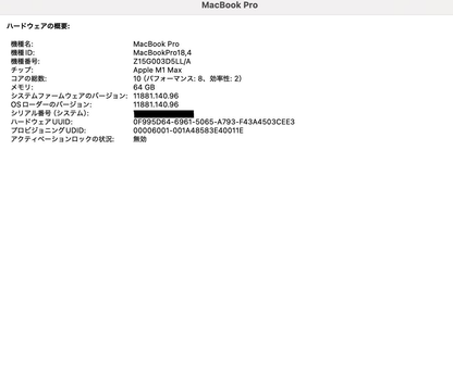 Apple MacBook Pro 14インチ 2021 M1 MAX 64GB 4TB 【C4471-80】